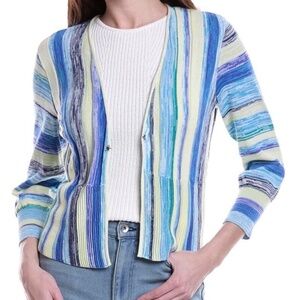 NIC+ZOE Striped Open Cardigan in Blue, Green, Cream - NWOT